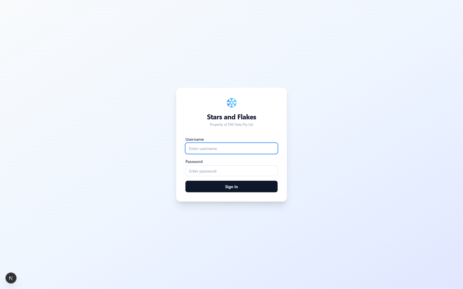 Stars and Flakes branded sign-in screen protecting the app